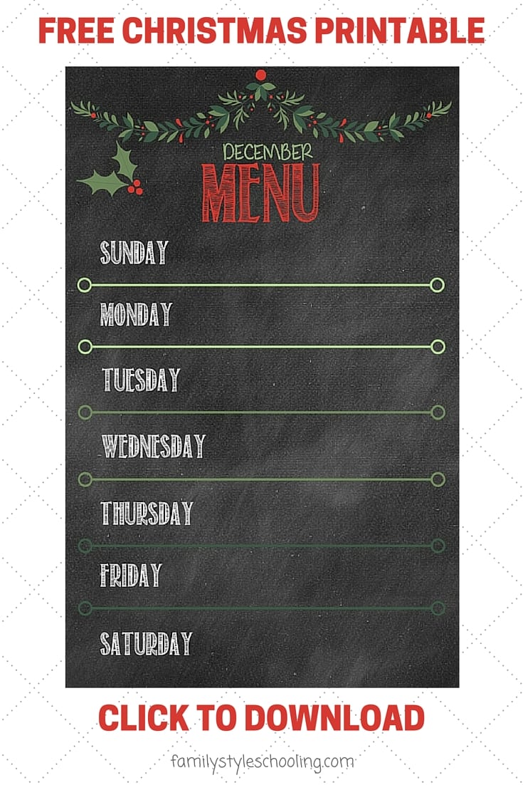 December menu printable