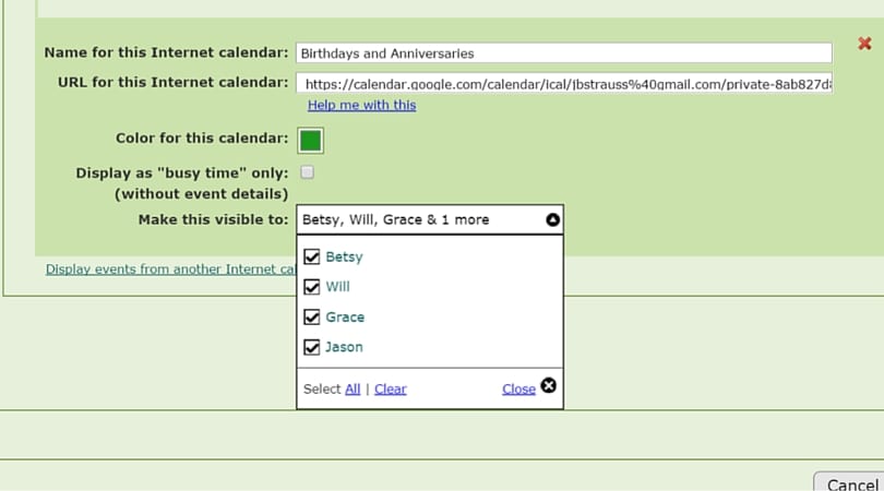 Integrated calendars on Homeschool Planet